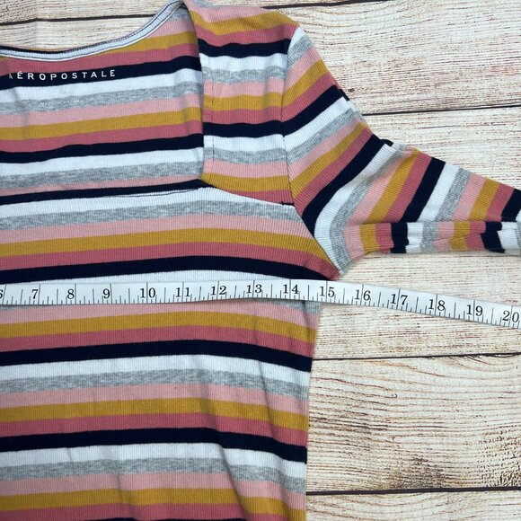 Aeropostale Multi-Color Striped Ribbed Long Sleeve Top Boatneck Large - Picture 5 of 11